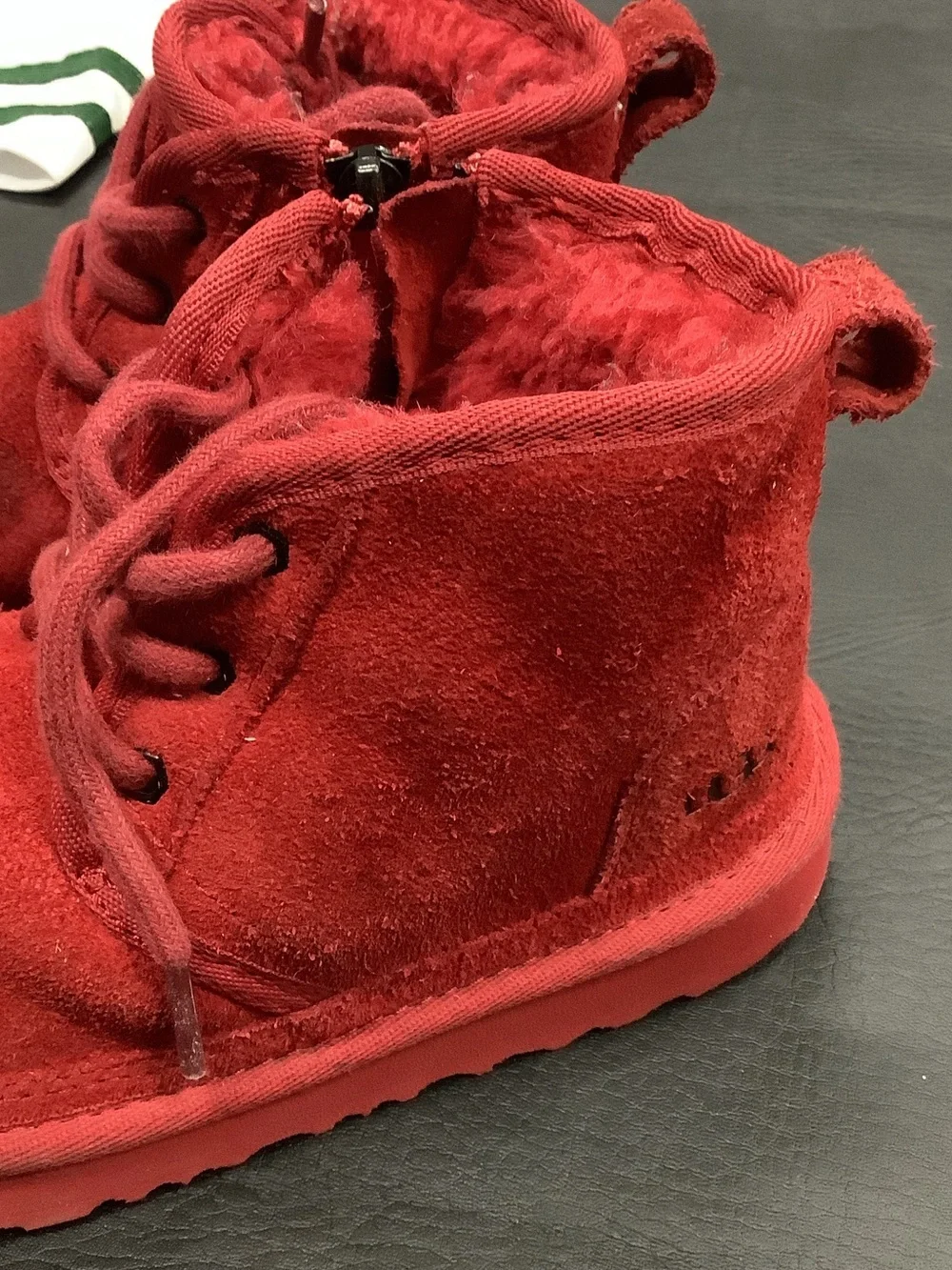 UGG Kids Red Suede Lace-Up Ankle Boots